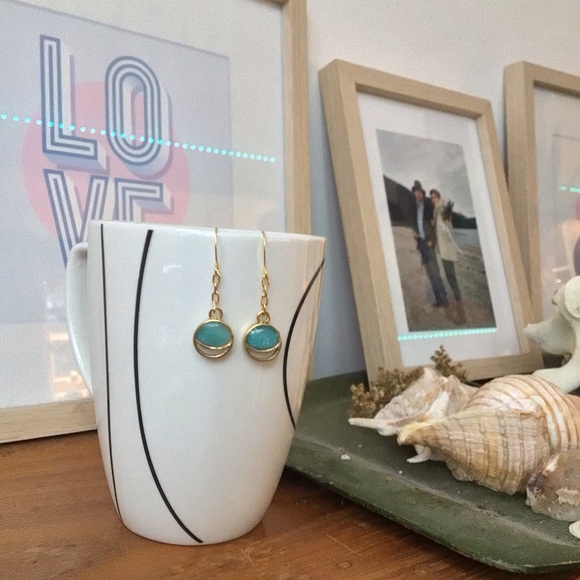 Gold and Turquoise Dangle Earrings - Picture 1 of 3